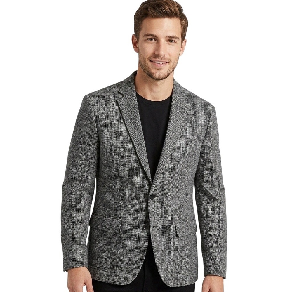 Express Photographer Blazer Jacket Men Gray Fitted Lined Career Office Corporate